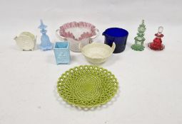 Collection of 19th century coloured and press moulded glass including a Sowerby blue opaque vase, an