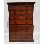 Victorian mahogany tallboy/chest on chest, the top section having two short over three long drawers,