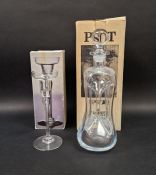 Holmegaard 'Kluk Kluk' glass decanter with box and a dartington 'Sharon' glass candlestick with