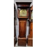 Georgian oak cased longcase clock with 12" square brass dial engraved with naval battle and island