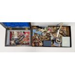 Assorted costume jewellery, to include brooches, watches, rings and more (2 boxes)