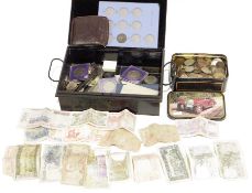 Quantity of principally GB coins (1 box), a metal deed box containing sundry coins including