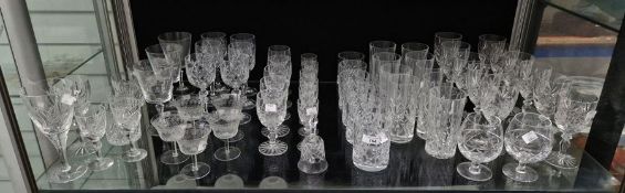 Collection of cut glass tableware including a Brierley part table service comprising wine glasses,