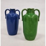 Pair of Royal Doulton two-handled stoneware jugs, each double lipped and variously blue and green