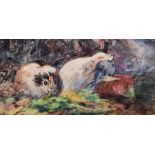 Alfred Baker (19th century) Watercolour "Guinea Pigs", unsigned, framed and glazed, 5.5cm x 11cm,