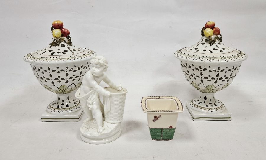 Pair Italian pottery pot pourri vases, each footed and with pierced cover, 26cm high, a porcelain - Image 11 of 20