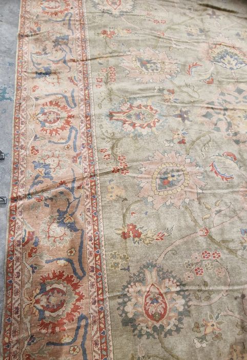 Very large pale green ground Turkish wool rug with central floral medallion on floral interlocked - Image 6 of 41