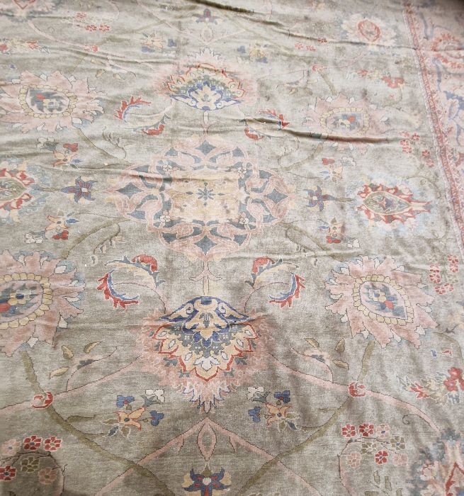 Very large pale green ground Turkish wool rug with central floral medallion on floral interlocked - Image 7 of 41