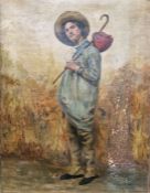 Unattributed 19th century school Oil on canvas Study of a peasant or farm worker with knapsack,
