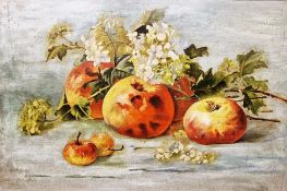 Unattributed (19th/20th century school) Oil on canvas Still life of apples and apple flowers,