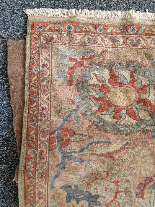 Very large pale green ground Turkish wool rug with central floral medallion on floral interlocked - Image 33 of 41