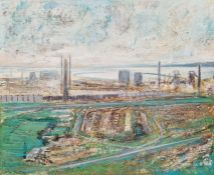 Peter Kettle (b.1987) Mixed media on canvas 'Coastal Path, Port Talbot Wales' 2016, signed lower