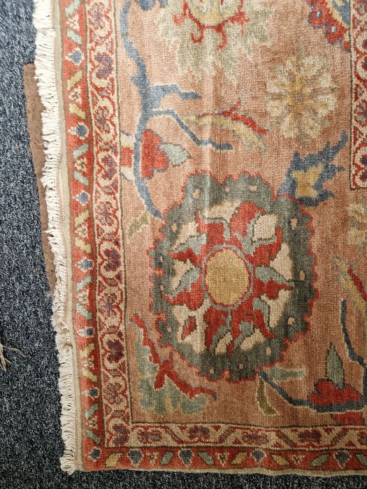 Very large pale green ground Turkish wool rug with central floral medallion on floral interlocked - Image 20 of 41