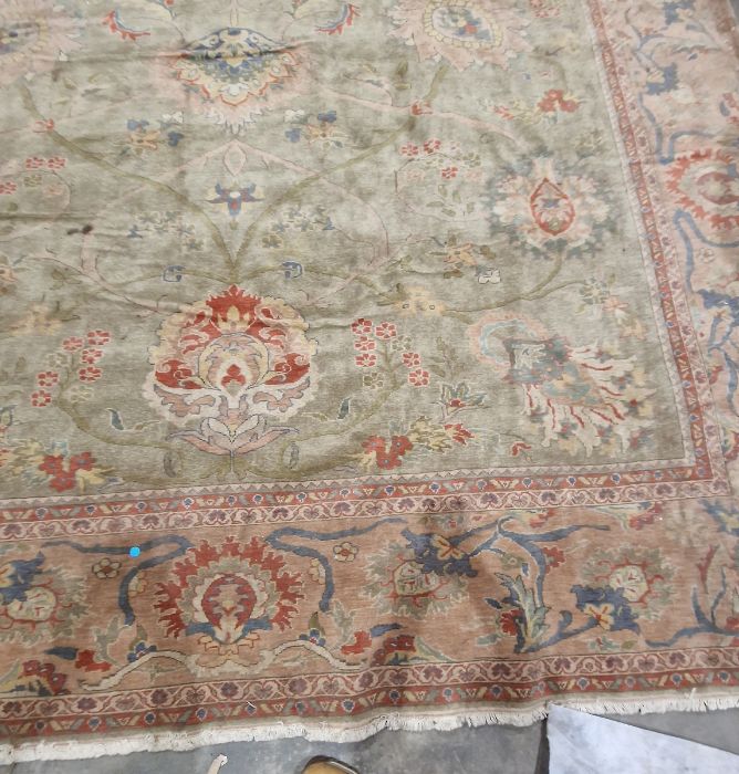 Very large pale green ground Turkish wool rug with central floral medallion on floral interlocked - Image 3 of 41