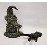 Mr Punch iron doorstop and a painted iron dog-pattern boot jack (2)