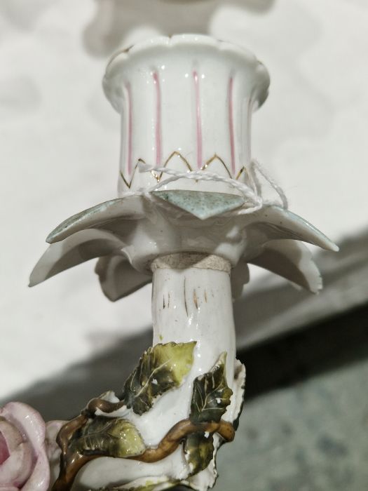 Pair German Plaue porcelain monkey candelabra, each two-branched and floral encrusted with monkeys - Image 20 of 34