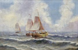 P. Le Cort...?  Oil on panel Seascape with boats, signed lower right and dated 1910 or 1912, framed,