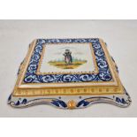 Quimper pottery cake stand, square and decorated with female figure, 31cm Condition ReportLight