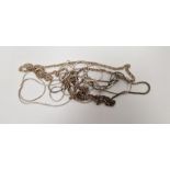 Three silver chain necklaces and one silver-coloured chain necklace, approximately 18.5g