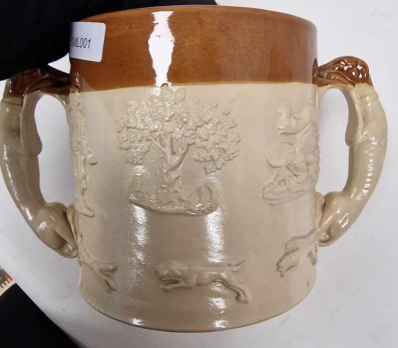 19th century Copeland porcelain two-handled armorial loving cup on circular foot, painted with crest - Image 31 of 56