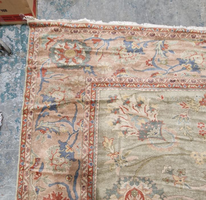 Very large pale green ground Turkish wool rug with central floral medallion on floral interlocked - Image 13 of 41