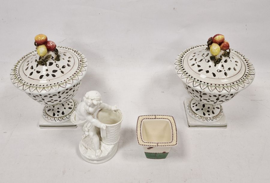 Pair Italian pottery pot pourri vases, each footed and with pierced cover, 26cm high, a porcelain - Image 12 of 20