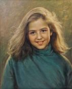 J.B..incharian? (20th Century) Oil on canvas Portrait of a young girl wearing blue jumper,