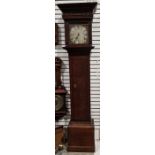 Georgian 30-hour longcase clock, the square brass dial with silvered chapter ring with fleur-de-