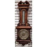 Large late 19th century carved oak wall barometer, 114cm high