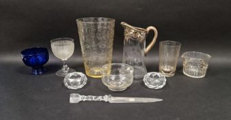 Collection of 19th century and early 20th century glassware including a pair of diamond cut salts, a