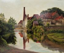 R. Mullen (20th century school) Oil on board Mill on the bank of a river, signed lower left, framed,