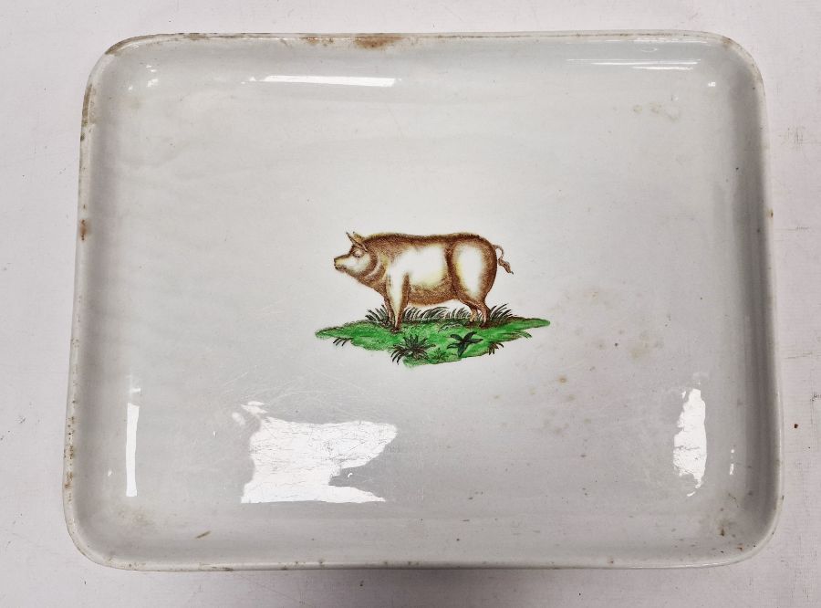 Parnall & Sons rectangular ceramic tray printed with a vignette of a pig, early 20th century,