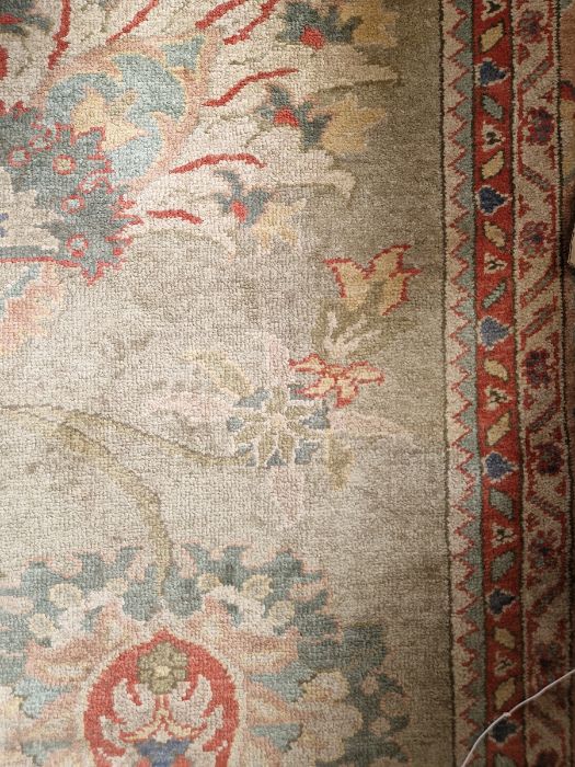 Very large pale green ground Turkish wool rug with central floral medallion on floral interlocked - Image 32 of 41