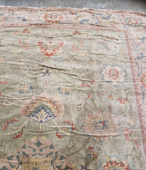 Very large pale green ground Turkish wool rug with central floral medallion on floral interlocked - Image 10 of 41