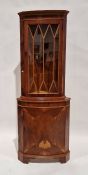 Reproduction walnut bowfronted corner unit, 180cm high and a reproduction mahogany sofa table,