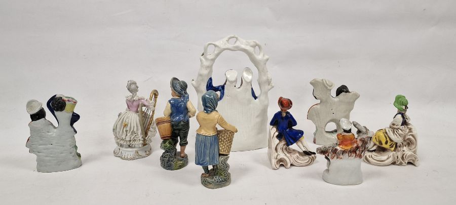 Pair of Goebel pottery bookends in the form of seated piper and his girlfriend, pair of glazed - Image 3 of 6