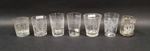 Collection of engraved glass tumblers, mid 18th century and later, including a Bohemian example