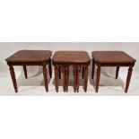 Reproduction nest of three tables and two similar side tables, all of square form, largest 52cm high