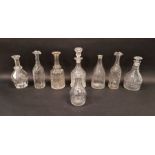 Eight various cut and engraved glass decanters, circa 1800 and later, including an example