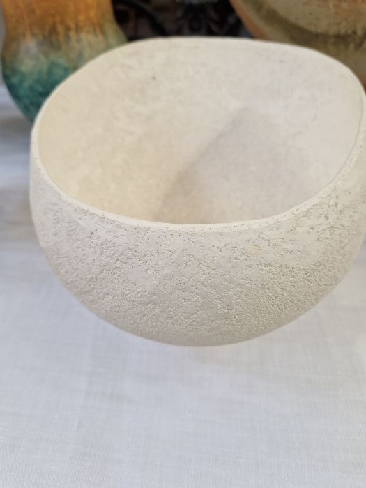 Betty Blandino (1927-2011) Hand built white stoneware vessel of asymmetrical form with textured - Image 6 of 14