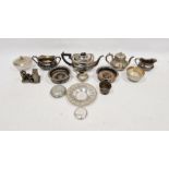 Late Victorian three-piece silver-plated teaset comprising teapot, sugar bowl and milk jug, by