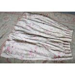 Two pairs of pinch pleat printed chintz pattern curtains, each printed with pink roses and