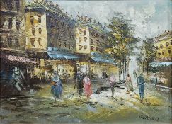 Burnett  Parisian street scene with figures, signed lower right, 29cm x 39cm