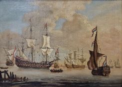 Rai...? (19th century school) Oil on canvas Marine scene with Dutch galleons anchored off a coast in