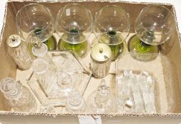 Set of five flash cut coloured hock glasses, a set of four Roemer-style wine glasses, three Royal