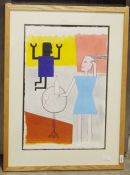 Mel  Watercolour  Bar interior with figures in the modern style, signed and dated 99 lower left