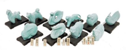 Japanese porcelain animal models of the Chinese Zodiac, celadon glazed (9)