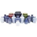 Quantity of stoneware storage jars mainly blue glazed, some marked 'Ronuk', others unmarked,