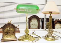 Two brass desk lamps and an Actim mantel clock (3)