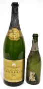 Empty Fortnum & Mason champange jeroboam bottle dated 1989 and one further empty champagne bottle (